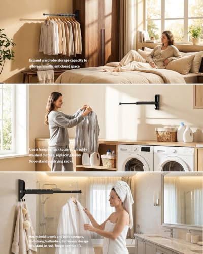 BaiNong Pull Out Wall Mounted Clothes Drying Rack Black 13" Foldable - color: 13"black