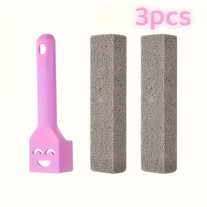 3Pcs Pumice Toilet Cleaning Brushes, Reusable Non-Electric Hard Water Stain Removers with Portable Plastic Handles for Bathroom & Pool