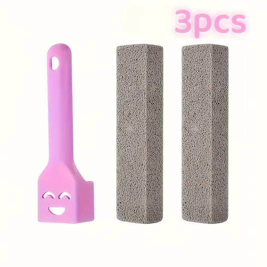 3Pcs Pumice Toilet Cleaning Brushes, Reusable Non-Electric Hard Water Stain Removers with Portable Plastic Handles for Bathroom & Pool