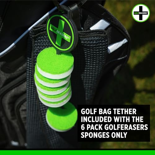 Instant Golf Eraser with Bag Tether, Premium Dual-Sided Sponge for Cleaning Clubs, Shoes & Golf Balls - Golf Club Cleaner, Golf Ball Cleaner, Golf Club Groove Cleaner, 6 Pack - color: 6 Pack + Tether