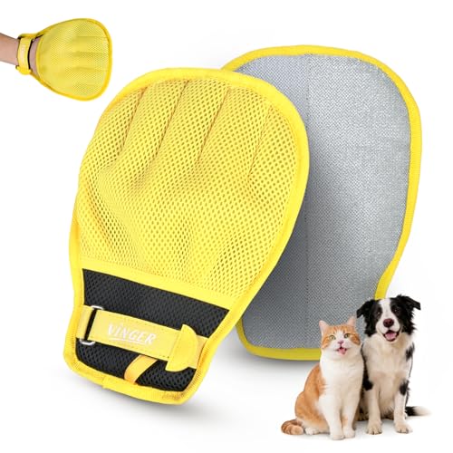 VINGER Pet Hair Removal Glove for Cats & Dogs, Electrostatic Pet Hair Gloves with Adjustable Wristband, Five-Finger Magic Brush Remover Tool for Laundry, Carpet, Couch, Car Seats & Clothing (Yellow) - color: Goldfinch