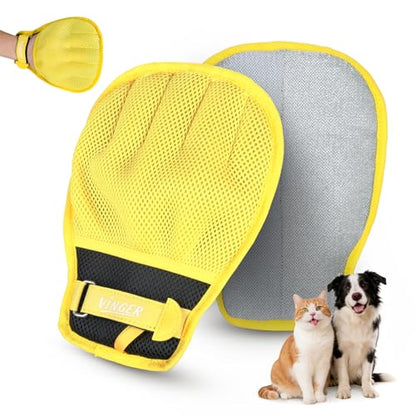VINGER Pet Hair Removal Glove for Cats & Dogs, Electrostatic Pet Hair Gloves with Adjustable Wristband, Five-Finger Magic Brush Remover Tool for Laundry, Carpet, Couch, Car Seats & Clothing (Yellow) - color: Goldfinch