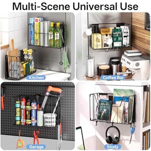 DTUQYX 2-Pack Magnetic Folding Storage Shelf, No Drill Heavy Duty Organizer with 4 Hooks Magnetic Basket Shelves for Laundry Kitchen RV Refrigerator Washing Machine Garage - size: 16.72"×10.5"