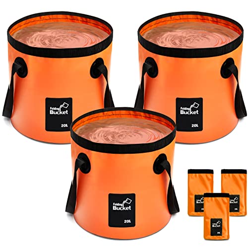 Tessco for You 3 Pcs 5 Gallon Collapsible Bucket with Handle - color: Orange