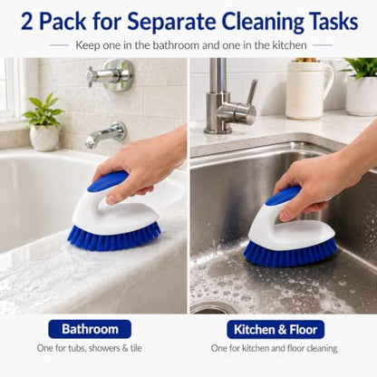 2 Pack Scrub Brushes, Cleaning Brush with Stiff Bristles, Handheld Scrubber for Bathroom, Shower, Tile, Carpet, Bathtub & Floor
