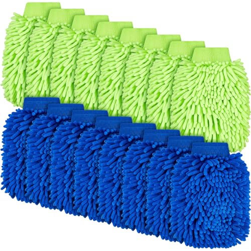 Toulite 16 Pcs Microfiber Wash Mitts, 7.48 x 10.24 Inch, Royal Blue, Green - color: Royal Blue, Green, size: 7.48 x 10.24 Inch