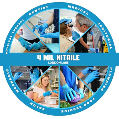 London Labs Synsafe 4 Mil - Blue Nitrile Exam Gloves –Disposable Latex Free & Powder Free – Extra Strong, Rubber Gloves - size: Large, style: 100 Count