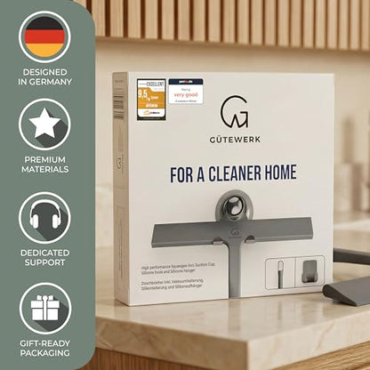 GÜTEWERK Silicone Shower Squeegee with 3-in-1 No-Drill Mount, Grey, 9'' - color: Gray, size: 9 Inches