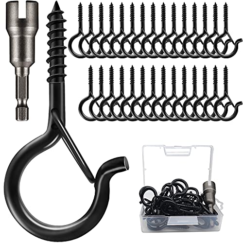 30 PCS Q-Hanger Screw Hooks with Safety Buckle Design, Christmas Lights Hanger Hooks, Easy to Release, Include 1 Wing Nut Driver - size: Q-Hanger Black 30Pcs