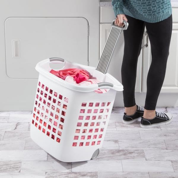 Sterilite 1.75 Bushel Ultra™ Wheeled Plastic Laundry Basket, White, 4 Pack