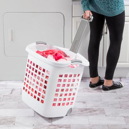 Sterilite 1.75 Bushel Ultra™ Wheeled Plastic Laundry Basket, White, 4 Pack