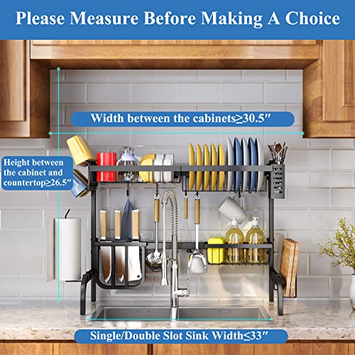 Over The Sink Dish Drying Rack, Adjustable 25.5-33.5 in, 2-Tier, Black - color: Black