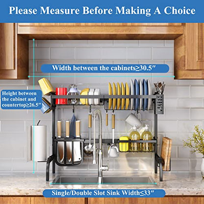 Over The Sink Dish Drying Rack, Adjustable 25.5-33.5 in, 2-Tier, Black - color: Black