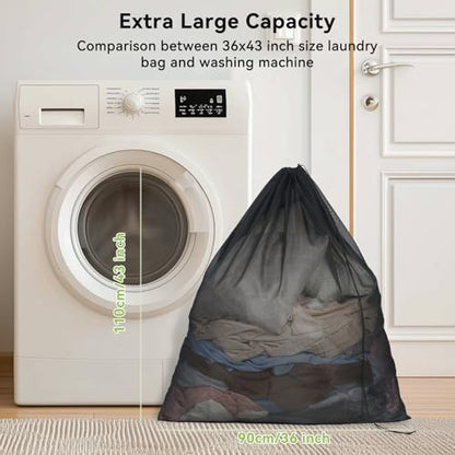 OTraki Ex-Large Mesh Laundry Bags 36x43 Inch Drawstring Laundry Bag 2 Pack Dirty Clothes Mesh Net Bag Heavy Duty Travel Storage Organize Bag for Hotel Beach,Don't Drying, Melting 140-176℉ Black - size: 36 x 43 inch