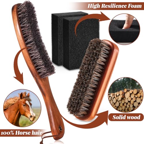 4 Pcs Horsehair Felt Hat Brush Kit with Cleaning Sponge Cowboy Clean Hat Wood Fedora Hat Cleaning Set Baseball Cap Lint Brush Remove Dust for Hair Furniture Suits Clothes(Style A) - style: Style A