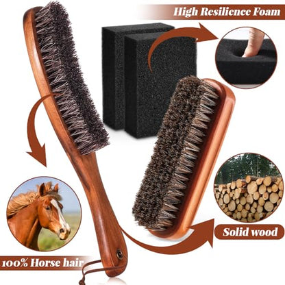 4 Pcs Horsehair Felt Hat Brush Kit with Cleaning Sponge Cowboy Clean Hat Wood Fedora Hat Cleaning Set Baseball Cap Lint Brush Remove Dust for Hair Furniture Suits Clothes(Style A) - style: Style A