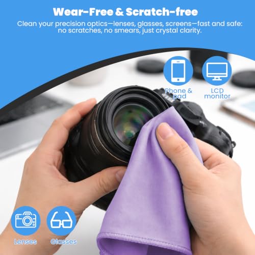 Puomue 12 Pack Microfiber Glass Cleaning Cloth, 10.8 Inch x 13.8 Inch, Lint Free Quickly Clean Windows, Mirrors, Glasses, Phone Screens, Camera Lenses, Purple - color: Purple