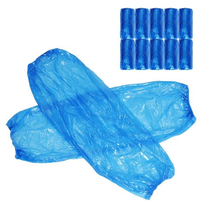 100Pcs Disposable Arm Sleeves Covers 15 Inch Blue Plastic Protective Sleeves for Working Handling Tattoo Painting Cleaning