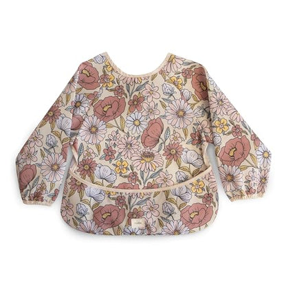 mushie Long Sleeve Baby Bib | Water Resistant Adjustable Fit - color: Retro Flowers