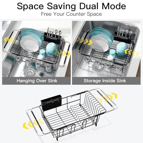 JASIWAY Black Dish Drying Rack in Sink, Dish Drainer with Utensil Holder - color: Black, size: For 12"-30"w Sink