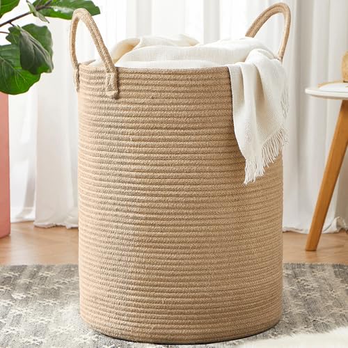 80L Extra Large Jute Woven Rope Laundry Basket Tall Wicker Hamper - color: Jute, size: Extra Large (80L)