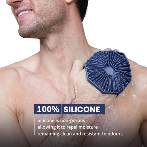 iTOKGOK® 2-in-1 Silver-Infused Silicone Body Scrubber, Double-Sided Design Body Brush Body Scrubber Exfoliating Body Brushes for Sensitive Skin for Showering, Silicone Loofah - Blue - color: Blue