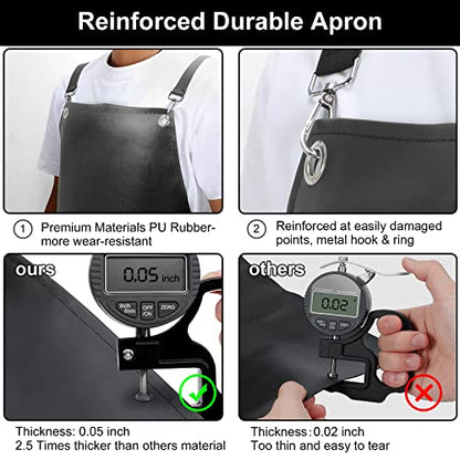 SHEOMERN Waterproof Rubber Apron, 48" XL Anti-Tear Heavy Duty Vinyl Adjustable Thicker Cross Back for Restaurant Dishwashing, Butcher, Lab Work, Dog Grooming - Black - color: Black-xl