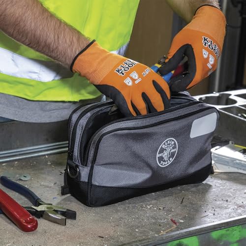 KLEIN TOOLS Tool Pouch, Dual Compartments, Heavy-Duty Tool Bag Organizer, Multipurpose Bag - size: 12" x 7"