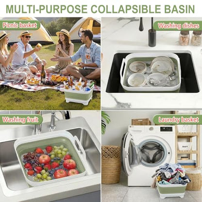 Yecuip Collapsible Baby Bottle Wash Basin w/Drying Rack & Drain Plug, Green - color: Green
