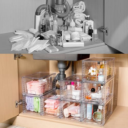 Vtopmart 4 Pack Stackable Clear Pantry Storage Drawers, Large - size: 4Pack 7"H
