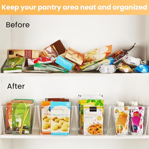 YIHONG 6 Pack Clear Storage Bins, Pantry Organizer Bins with Handle, Large - size: L(11.2"L x 7.5"W x 6"H)
