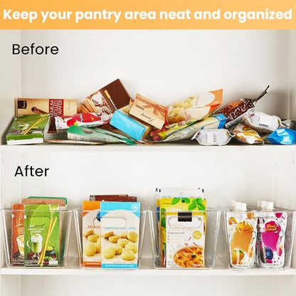 YIHONG 6 Pack Clear Storage Bins, Pantry Organizer Bins with Handle, Large - size: L(11.2"L x 7.5"W x 6"H)
