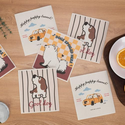 Swedish Dishcloths for Kitchen, 6 Pack Cute Dog Swedish Dish Towels with Clips, Reusable Paper Towels Washable Non-Scratch Super Absorbent Cellulose Sponge Cloths, Biodegradable No Odor - color: Cute Dog