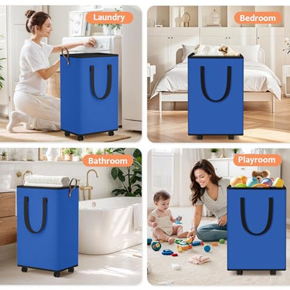 SpaceTrove Rolling Laundry Basket with Wheels, Laundry Hamper, 100L, Blue - color: Blue, size: 100L