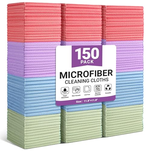 SIFANGKE Microfiber Cleaning Cloth, 150 Pack Assorted Color Cleaning Rags for Housekeeping, Colorful Reusable Microfiber Towels for Car, Kitchen, Bathroom and Household Cleaning Supplies, 11.8"X11.8" - color: A.multicolor, size: 1 Count (Pack of 150)