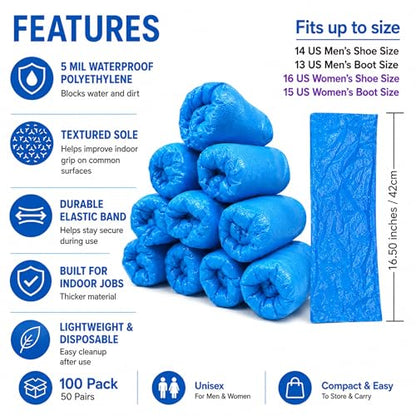 INNOVATIVE HAUS Blue Waterproof Disposable Booties, Shoe Covers, XL