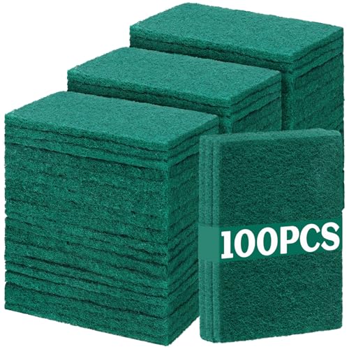 Hoolerry 100 Pcs Heavy Duty Scouring Pads Bulk for Kitchen Dish, Green - color: Green