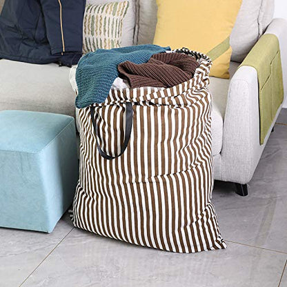 SWISSELITE Heavy Duty Laundry Bag, Large Travel Dirty Clothes Bag - color: Stripe Coffee