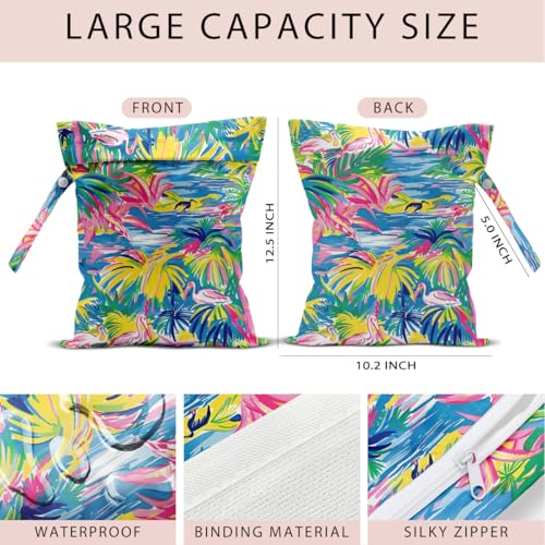 Swimsuit Bag Wet Bags for Travel Reusable Waterproof Dry Bags Diaper Bag Palm Coastal Wet Bag for Swimsuit Towels Beach Gym 10.2×12.6 Inches - color: Palm Coastal