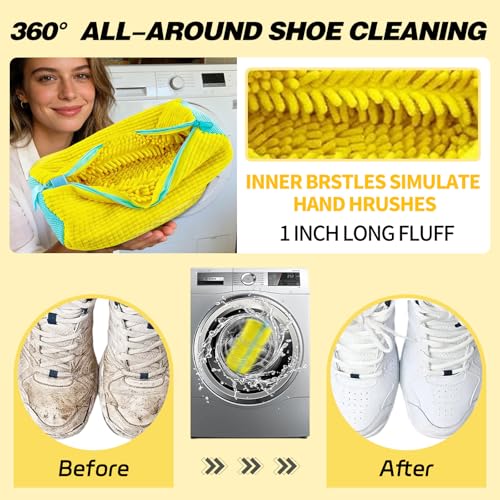 Sneaker Washing Bag Shoe Washing Machine Bag Laundry Shoe Bag for Washer and Dryer Chenille Microfiber 360 Deep Cleaning Shoe Cleaning Bag with Upgraded Durable Smooth Zipper (1pcs) - size: 1pcs