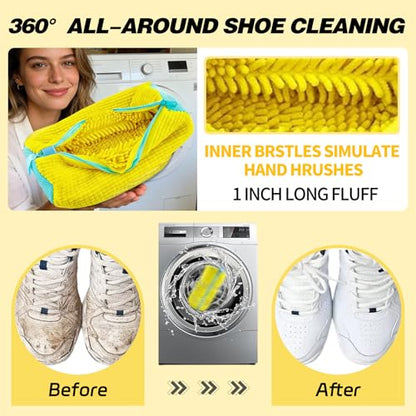 Sneaker Washing Bag Shoe Washing Machine Bag Laundry Shoe Bag for Washer and Dryer Chenille Microfiber 360 Deep Cleaning Shoe Cleaning Bag with Upgraded Durable Smooth Zipper (1pcs) - size: 1pcs