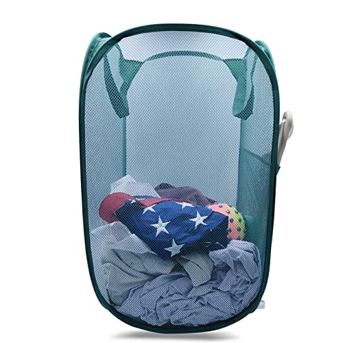 Sturdy Mesh Laundry Hamper Basket Bag,collapsible Pop up for Laundry Room - color: Emerald, size: Pop Vertical