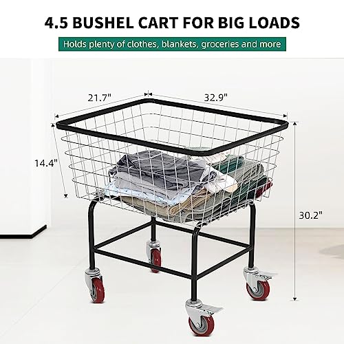 Rolling Laundry Cart with Wheels Holds 4 Washer Loads, Durable Steel - size: 4 Washer Loads