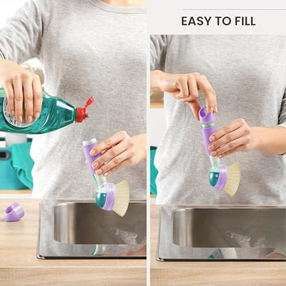 Vigar Rengo Dish Brush with Soap Dispenser, Nylon Bristles, Purple - color: Purple