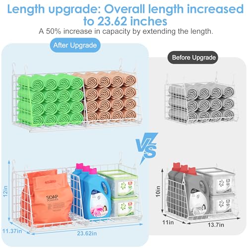 23.62” Extra-Long Under-Shelf Hanging Laundry Basket Organizer, 3-Pack Space-Saving Laundry Organizer, Fits Wire Shelving (Rod Diameter < 0.38”), Modular with Dividers for Custom Laundry Organization - color: White, size: 3-Pack-extra-long-11.37"D x 23.67
