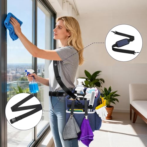 Ytonet Extra Large Cleaning Caddy Bag with Dividers, Foldable Cleaning Tote - color: Blue, size: X-Large