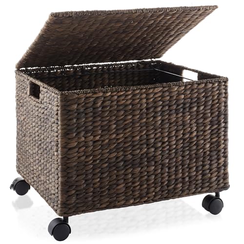 Casafield Rolling Filing Cabinet, Espresso Dark Brown - Water Hyacinth File Organizer with Lid and Wheels, Home Office Storage for Hanging Folders - color: Espresso