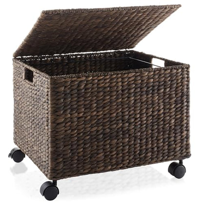 Casafield Rolling Filing Cabinet, Espresso Dark Brown - Water Hyacinth File Organizer with Lid and Wheels, Home Office Storage for Hanging Folders - color: Espresso