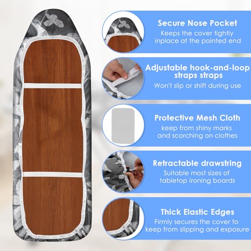 Ironing Board Cover 20" x 55" Extra Wide Thick Padding Fits Most Ironing Boards , Non-Stick, Scorch & Stain Resistant, Easy Install Elastic Edge, Bonus Heat Resistant Ironing Mesh Press Cloth for Home