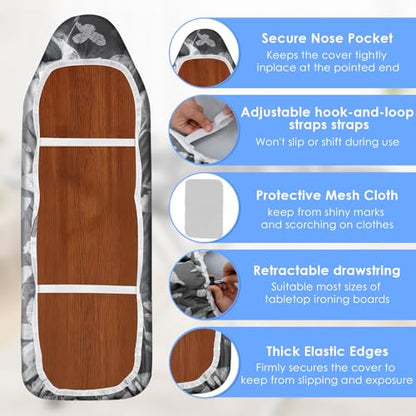 Ironing Board Cover 20" x 55" Extra Wide Thick Padding Fits Most Ironing Boards , Non-Stick, Scorch & Stain Resistant, Easy Install Elastic Edge, Bonus Heat Resistant Ironing Mesh Press Cloth for Home